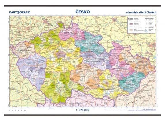 Česko – administrativní členění – školní nástěnná mapa