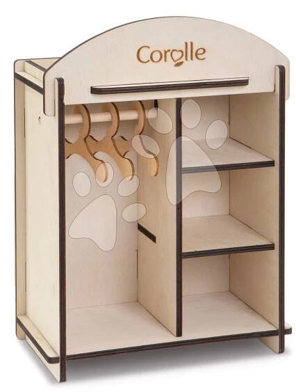 Šatní skříň Wooden Dressing Room Corolle pro 30–36 cm panenku a 3 ramínka dřevěná