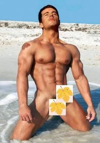 Matted NAKED Photograph (5x7) - Handsome Muscular Man - Full Frontal - Nudist on Beach - Gay Interest