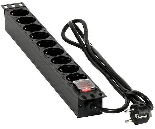 Napájecí lišta (19 "RACK, 1U, vypínač, 9 zásuvek, kabel 1,8m, schuko) | TOMI Czech, s.r.o. 