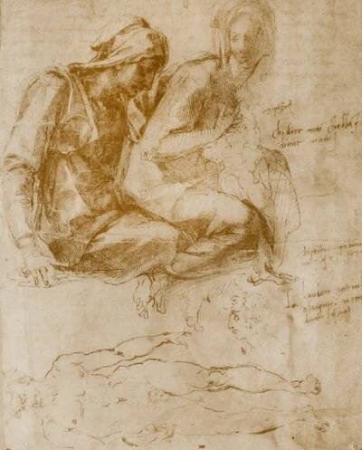 Obrazová reprodukce Saint Anne, the Virgin and Child and a study of a nude man