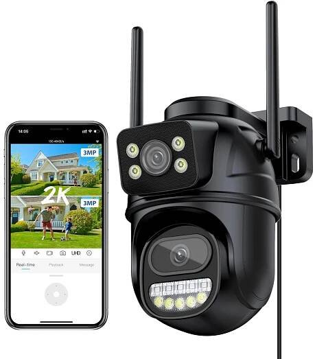 Reobiux 2,5K/6MP venkovní bezpečnostní kamera se dvěma čočkami - Dům a zahrada