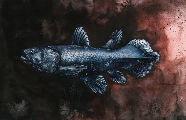 Bayla Arietta. Coelacanth. Watercolor and colored pencil. 9"x12"