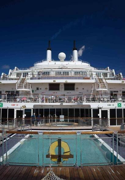 Looking over the pool of the Cunard Queen Mary 2 during an eastbound Atlantic Crossing