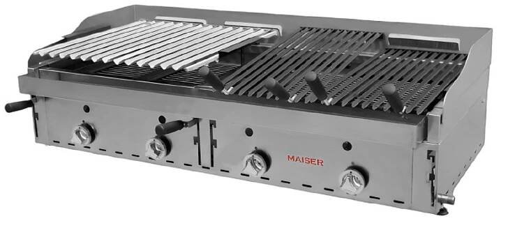Barbacoa a gas mixta con parrilla elevable en acero inox y parrillas vascas Maiser B-601XPV