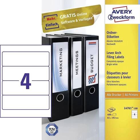 Avery-Zweckform štítky složek L4761-100 61 x 192 mm papír bílá trvalé 400 ks