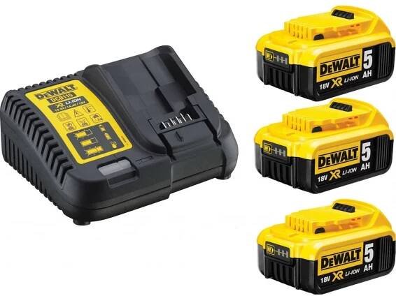 Nabíječka 12-18V XR Li-Ion + 3 x akumulátor 18V 5,0Ah DeWALT DCB1104P3 : Naradi-dewalt.cz