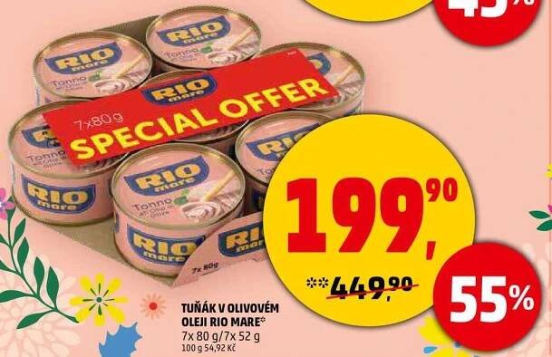 RIO MARE tunák v olivovém oleji, 7x 80 g/7x 52 g