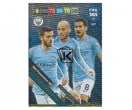 Fotbalová kartička Panini FIFA 365 – 2019 Midfield Engine 337 Manchester City B.Silva D.Silva Gundogan