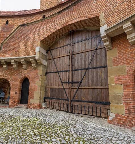 Historic building with gateways, walls, bricks