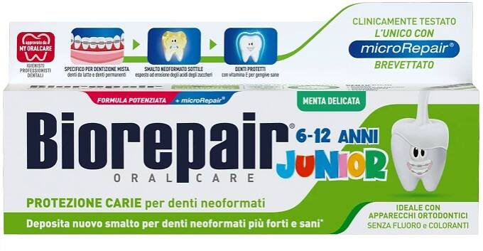 Biorepair Junior 6-12 mátová pasta bez fluoridů pro děti 75 ml od 57 Kč