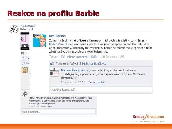 Reakce na profilu Barbie 