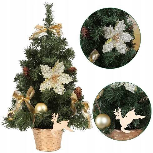 MALÝ Umělý vánoční stromek se zlatými ozdobami v květináči ZDOBENÝ 50 cm
