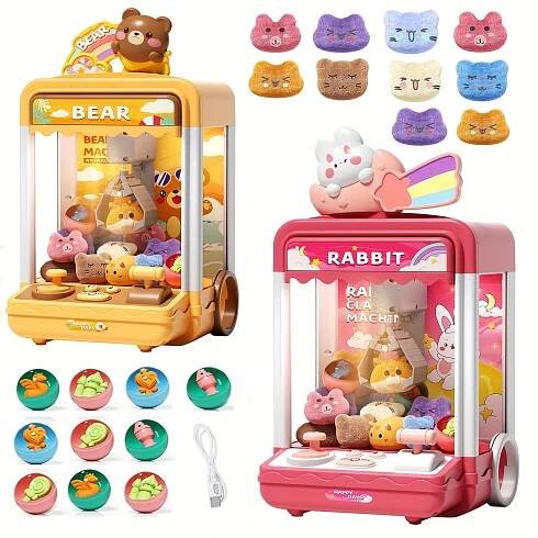 Kids Claw Machine, Mini Candy Vending Machine, Arcade Game Toy With Plush Dolls, With Sound, * Random 10 Plush Toys And 10 Mini Toys, Suitable