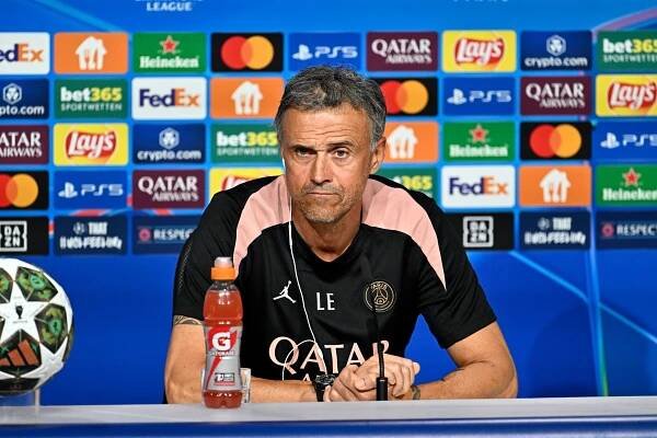 Luis Enrique of Paris Saint-Germain at a press conference.