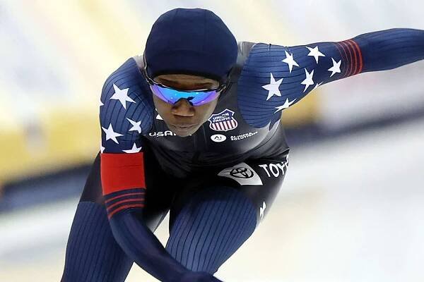  Erin Jackson of the USA competes in the 500m Women 2nd Race during the ISU World Cup Speed Skating on February 02, 2025 in Milwaukee, Wisconsi