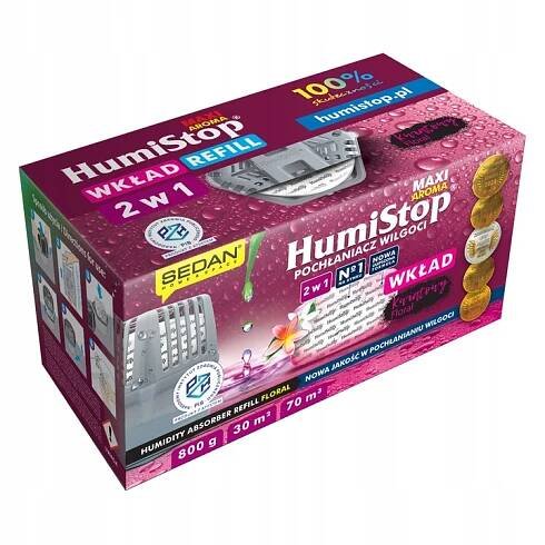 HumiStop MAXI AROMA pohlcovač vlhkosti KVĚTINOVÁ NÁPLŇ atest PZH 800g