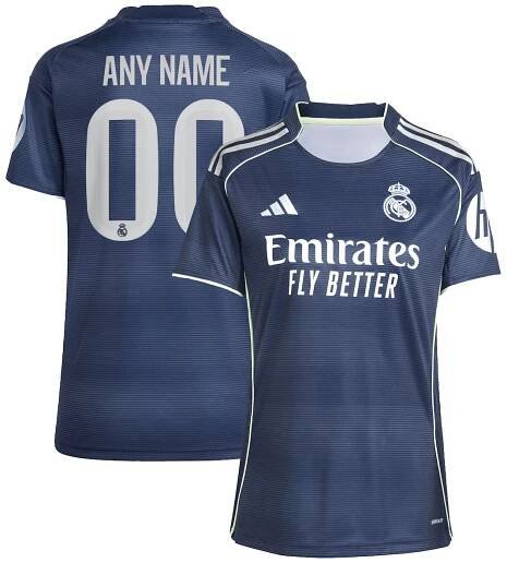 Real Madrid adidas Women's 2025/26 Away Replica Custom Jersey - Blue