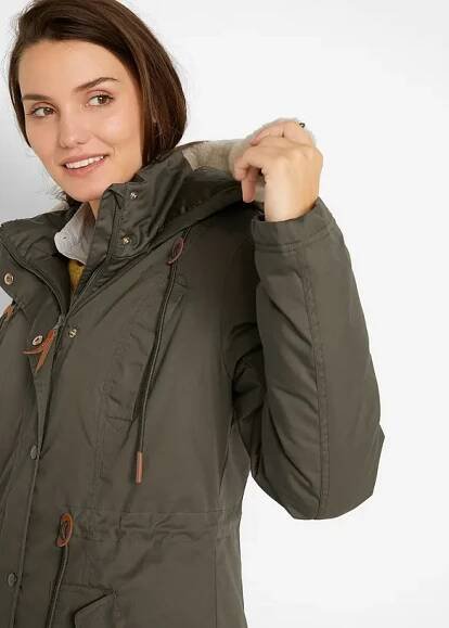 bonprix Vatovaná parka s umělou kožešinou Zelená