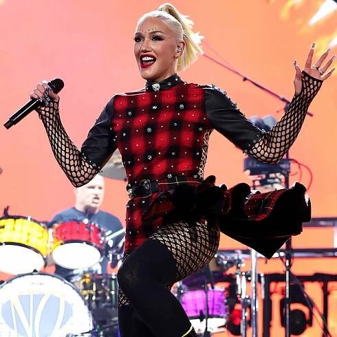 Adrian Young and Gwen Stefani of No Doubt perform at the Coachella Stage during the 2024 Coachella Valley Music and Arts Festival at Empire Polo Club on April 20, 2024 in Indio, California.