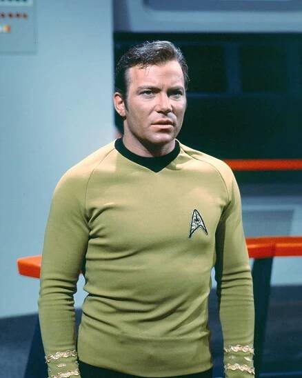 Shatner is globally known for his role as Captain James T. Kirk in the original 1960s Star Trek TV series and subsequent films, such as Star Trek II: The Wrath of Khan; seen in 1968 still