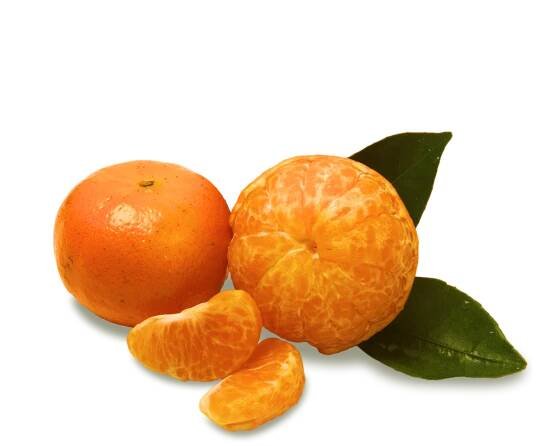 Half peeled and whole tangerine with leaves 4