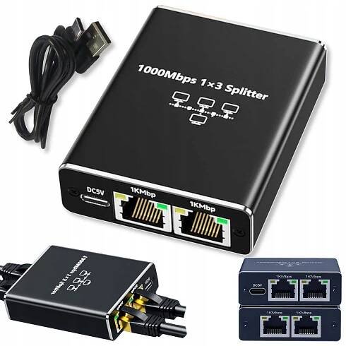 Rozbočovač LAN 3 porty RJ45 1x3 Ethernet rozbočovač internetu 1000Mbps