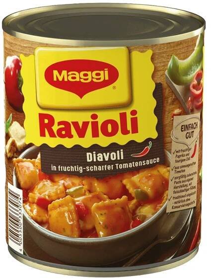 Maggi Ravioli Diavoli v ovocné, pikantní rajčatové omáčce 800g