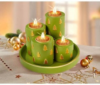 Talíř se svíčkami Vánoční stromeček, zelený