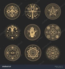 Mason signs, occult and esoteric pentagram symbols, magic tarot. Mason or witchcraft tarot seal, masonry lodge magic vector sign or with satan pentagram symbol, ankh and Eye of Providence, pyramid