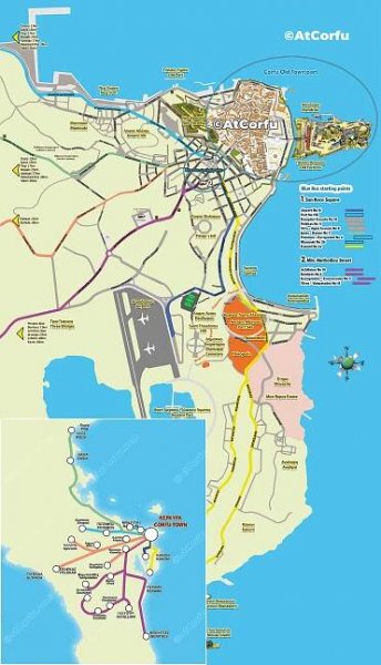 Corfu Blue Bus Routes and Connections on a map