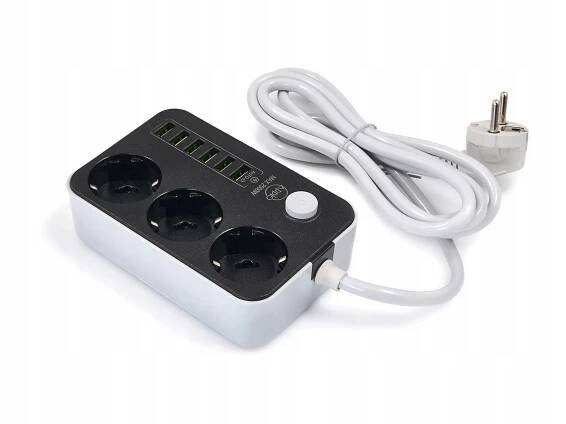 PRODLUŽOVACÍ KABEL 2M-3x NAPÁJECÍ ZÁSUVKA 230V + 6xUSB ŠEDÝ EAN (GTIN) 5904708502307