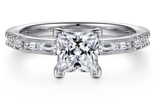 Luca - Art Deco 14K White Gold Princess Cut Diamond Engagement Ring