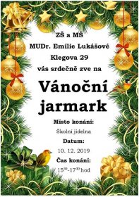 Vánoční jarmark 2019 – pozvánka – ZŠ MUDr. Emílie Lukášové a Klegova