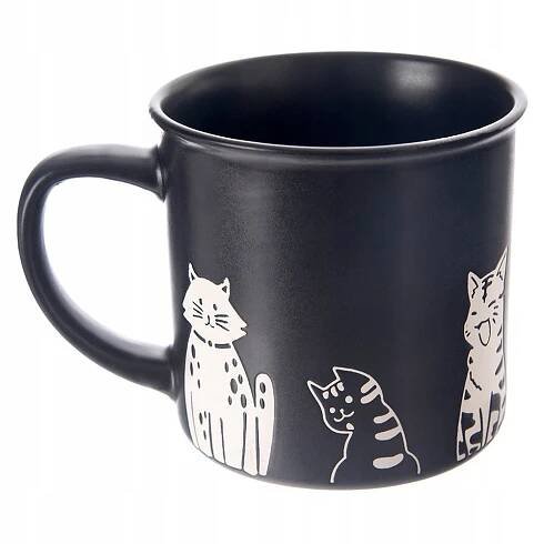 Hrnek KOČKY na nápoje čajová káva bylinky keramický černý 500 ml