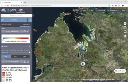 Open data products from Digital Earth Australia (Geoscience Australia) like mangrove cover and intertidal extents can easily be brought into GRID and other GIS packages for monitoring projects (Source: National Map).