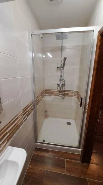 a shower with a glass door in a bathroom at Chalupa u Uhříků in Rajnochovice