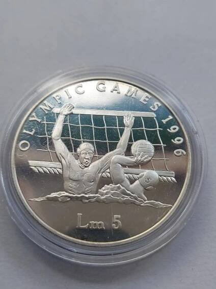 Malta Stříbrný 5 Lira 1996 Proof Olympiáda