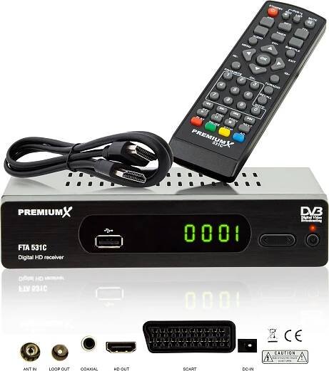 PremiumX Kabelreceiver FullHD DVB-C FTA USB SCART HDMI Digital Audio 168x106x38 mm