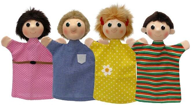 4er Set Handpuppen Kleine Familie in der Pappschachtel 19 cm, 22795D