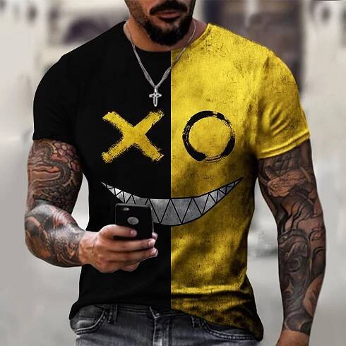 Retro Hip Hop Funny Top Pánské tričko Krátký rukáv Smajlík 3D tisk Street Harajuku Každodenní móda Oversized Podšívka