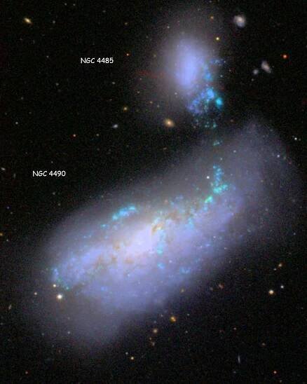 SDSS image of spiral galaxy NGC 4490 and irregular galaxy NGC 4485, which comprise Arp 269