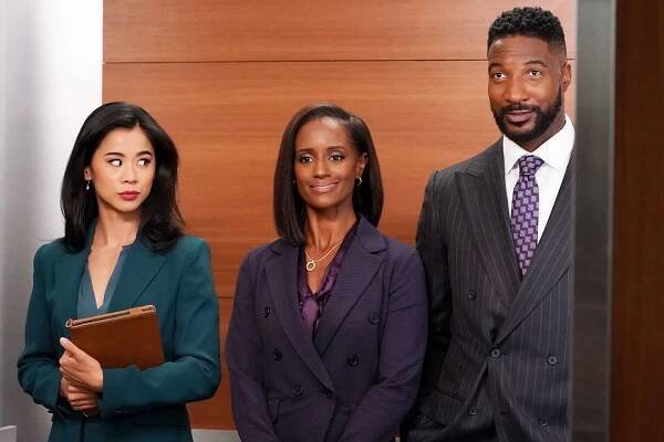 Leah Lewis as Sarah, Skye P. Marshall as Olympia, and Eme Ikwuakor as Elijah on 'Matlock'