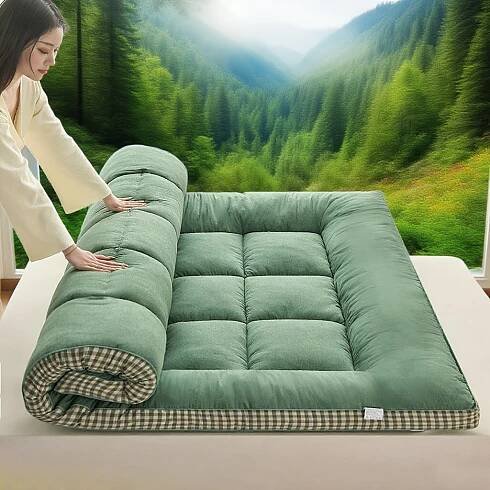 Roll Up Futon Mattress Topper- Soft, Foldable & Breathable - Thick Tatami Mat Sleeping Pad - Easy To Store - For Couch Mattress (Color: Green, Size: T