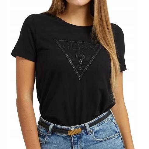 Guess dámské tričko černé flitry s logem W3RI19I3Z14-JBLK XS