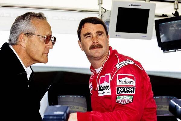 Nigel Mansell on the McLaren pitwall 1995 San Marino GP