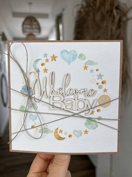 Ručně vyráběné přání k narození dítěte - gratulace - Welcome Baby