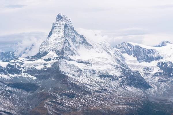 View of Matterhorn covered in snow Zermatt Switzerland