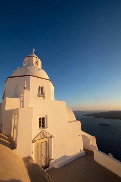Image of Agios Minas church Santorini at sunset