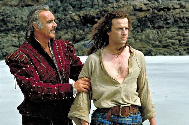 Scéna z filmu Highlander z roku 1986. Christopher Lambert a Sean Connery.